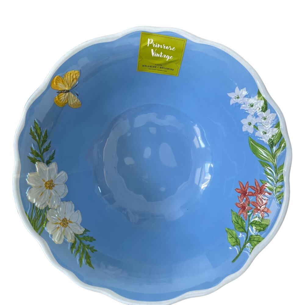 Primrose Vintage Blue Floral Large Melamine Serving Bowl 12in New